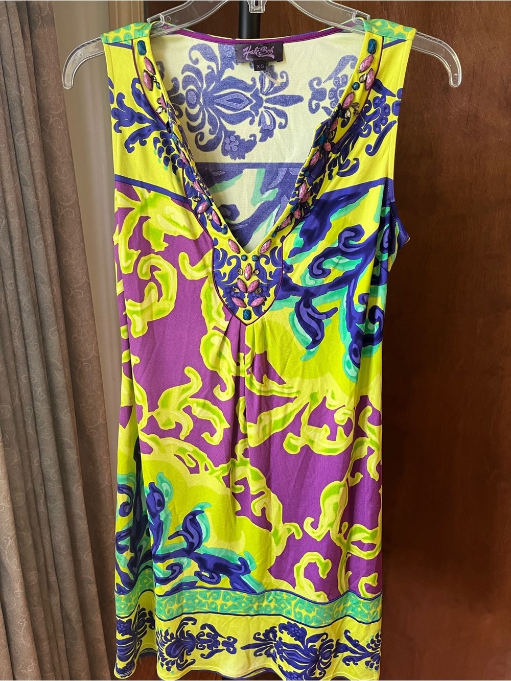 Hale Bob Silk Embellished V‑Neck Sleeveless Dress